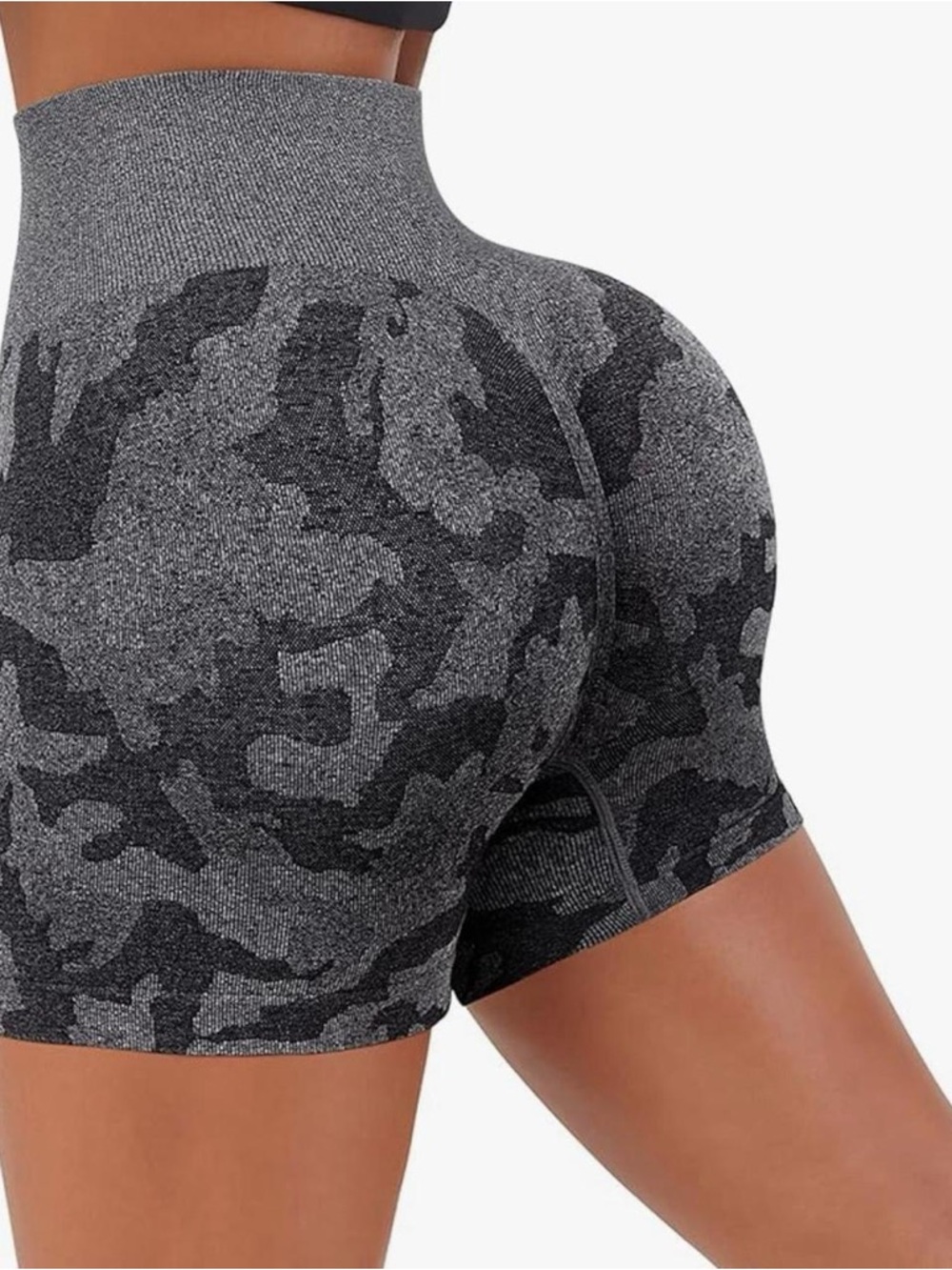 High-Rise Gray Camo Seamless Athletic Shorts